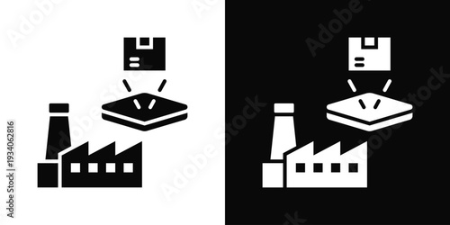 Industrial Simulation Icon In Black And White Filled Style.