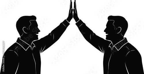 Black silhouette illustration of man giving high‑five to mirrored reflection, symbolizing self‑acknowledgment, achievement, motivation, success, personal growth, confidence, positive mindset concept