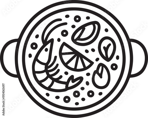 Simple line art seafood soup illustration