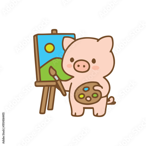 Kawaii Pig Painting Landscape