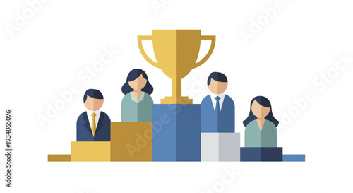 Business Competition and Achievement with Trophy and Podium.
