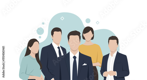 Diverse group of business professionals standing together in a corporate setting.