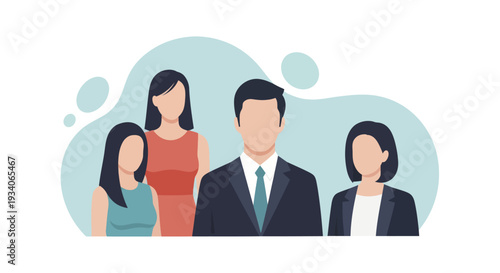 Diverse group of business professionals standing together in a team setting.