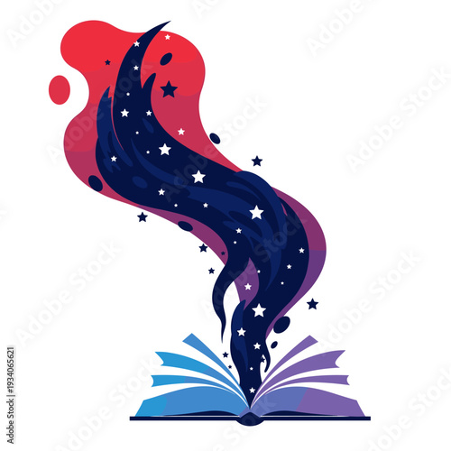 Open book with colorful galaxy flow imagination illustration
