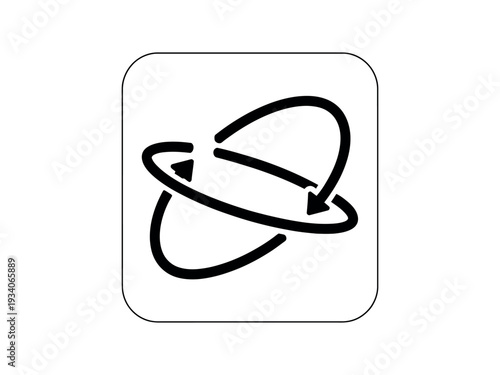 Black and white circular arrow icon in a square box with rounded corners
