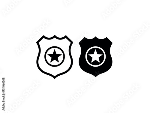 Black and White Police Badges with Stars on a Clean White Background Illustration