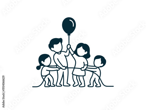 Family holding hands with balloon