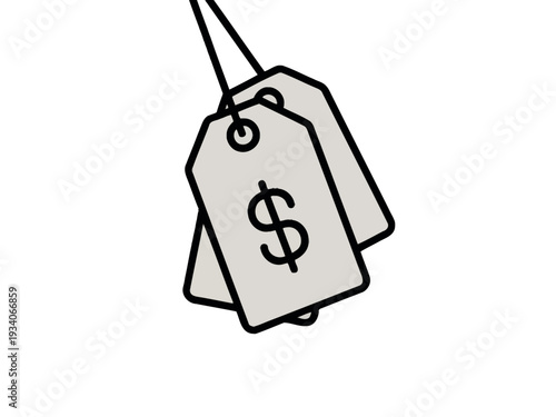 Price tags with dollar sign symbol, shopping discount labels, sale price markers