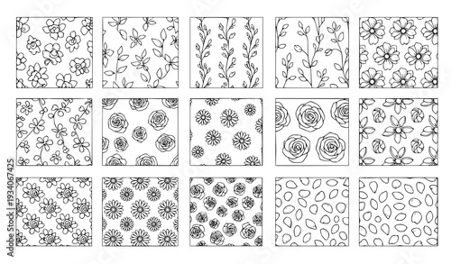A collection of black and white floral patterns and designs