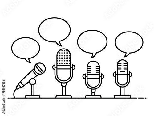 Four Microphones with Speech Bubbles