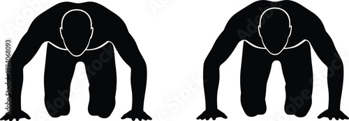 Push Up Exercise Silhouette Set, Strong Male Athlete Performing Floor Workout Position Isolated on Light Background, Fitness Training and Bodyweight Exercise Concept