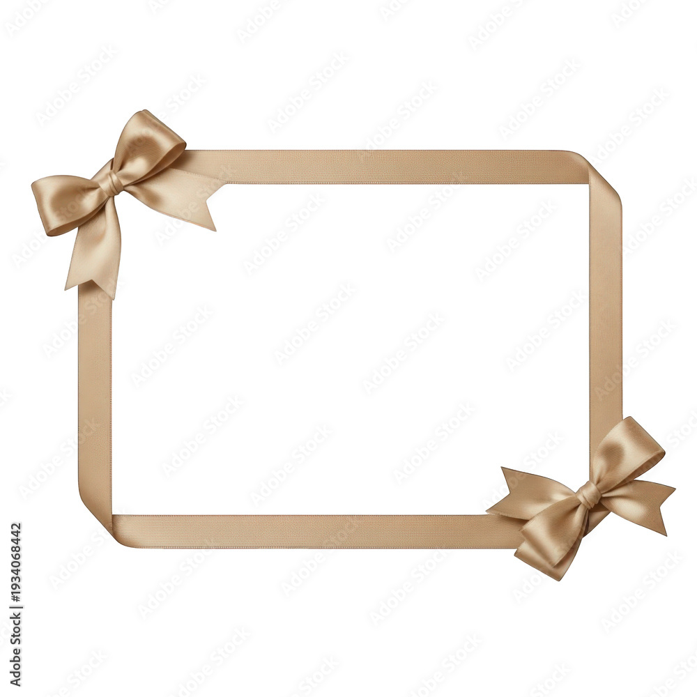 Fototapeta premium Gold ribbon frame with bows isolated on transparent background