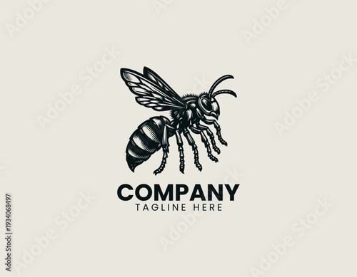 Detailed wasp insect black vector logo illustration isolated on white background