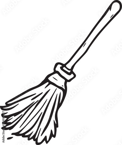 Broom illustration with long handle bristles sweeping household cleaning tool silhouette vector design
