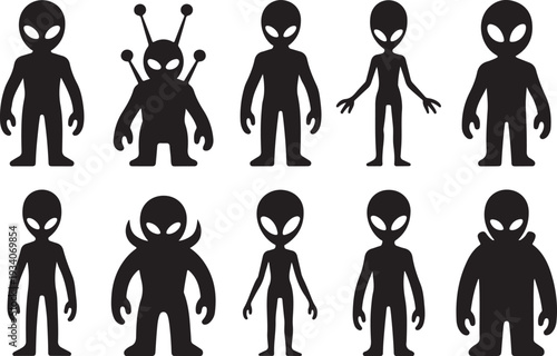 Black silhouettes of various alien characters aliens