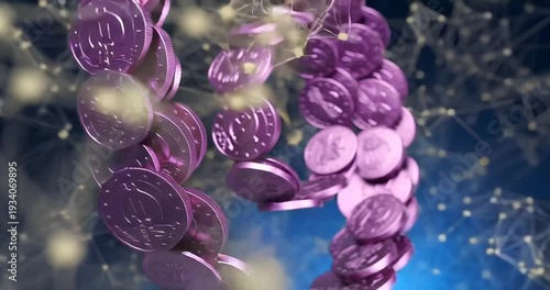 Purple coins in a circular formation.
