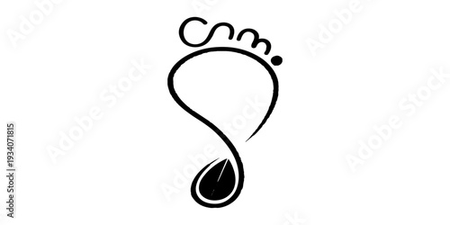 A 3d vector illustration of a human foot print symbol and footprint icon design on a white background using an artistic logo concept with a water mark sign