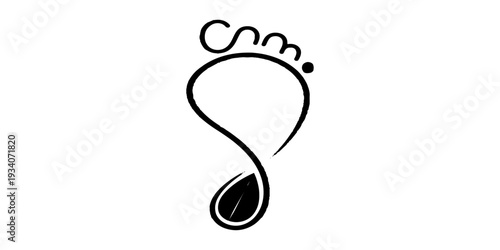 Vector illustration of a human footprint icon designed as a 3D water drop shape for a creative logo or symbol mark isolated on a white background