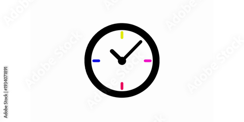 A black wall clock icon featuring a circular dial with vector numbers and arrows for hour and minute hands isolated on white as a business time concept illustration