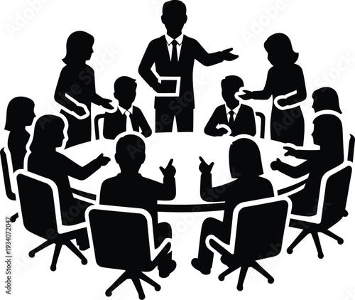 A group of people sitting around a table engaged in a discussion isolated on transparent background