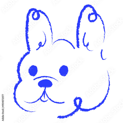 Hand drawn dog face in minimal crayon line style. Whimsical  puppy head sketch. Suitable for stickers, branding, pet design and children projects.