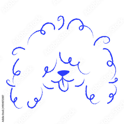 Hand drawn dog face in minimal crayon line style. Whimsical  puppy head sketch. Suitable for stickers, branding, pet design and children projects.