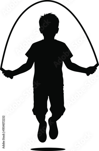 Silhouette of a person jumping rope in a dynamic and energetic pose. isolated on transparent background