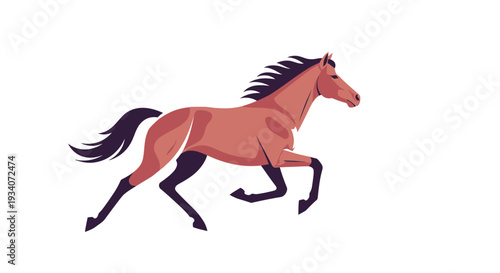 A dynamic illustration of a stylized brown horse running with its mane and tail flowing, isolated on a transparent background.