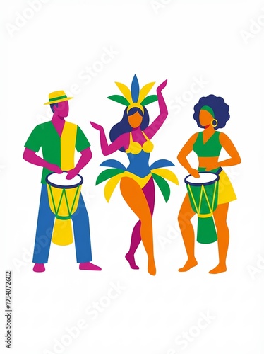 three people dancing and drumming at carnival
