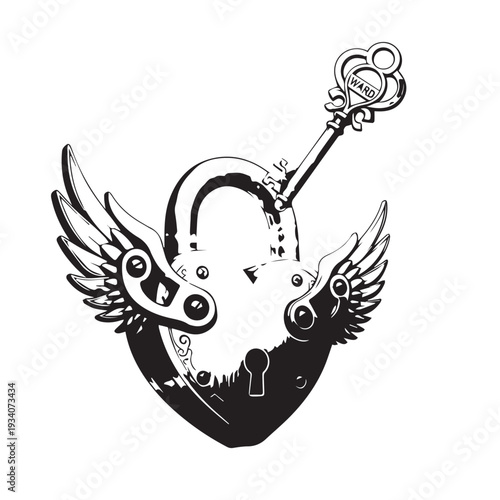 Heart and Lock with Wings: Enigmatic Symbol of Mystery and Protection.
