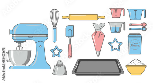 Baking tools vector illustration set isolated on white background