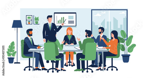 Business team meeting in modern office illustrating collaboration and growth