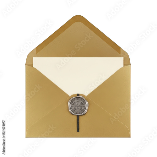 Brown envelope with wax seal isolated on transparent background