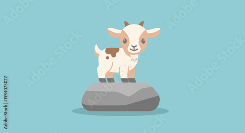 Cartoon goat standing on rock against blue background vector illustration