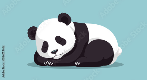 Cartoon panda sleeping peacefully against a solid blue background
