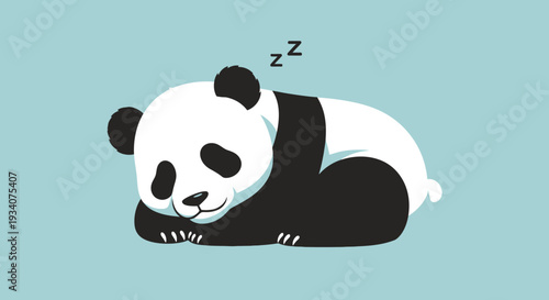 Cartoon panda sleeping peacefully with zz symbols on a light blue backdrop