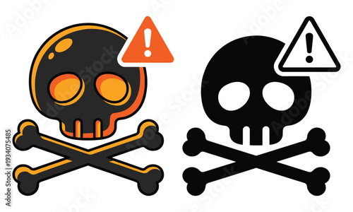 skull emoji and crossbones with warning sign vector illustration danger symbol emoji skull vector