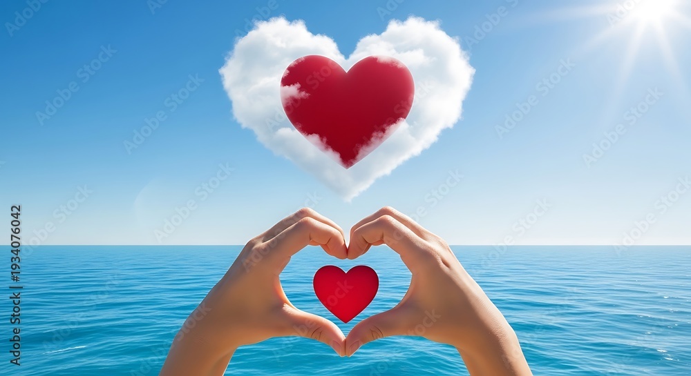 Fototapeta premium Love symbol above the ocean illustration