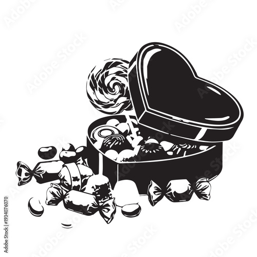 Elegant heart shaped box of chocolates with roses and petals, a romantic gift display.