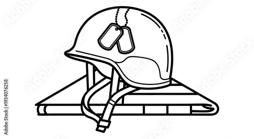 Wallpaper Mural Military helmet with dog tags on a book Torontodigital.ca