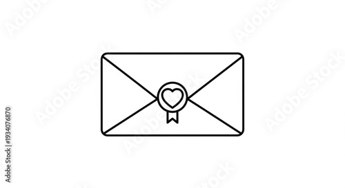 Heart sealed love letter icon black line art on white background symbolizing romance and affection in communication