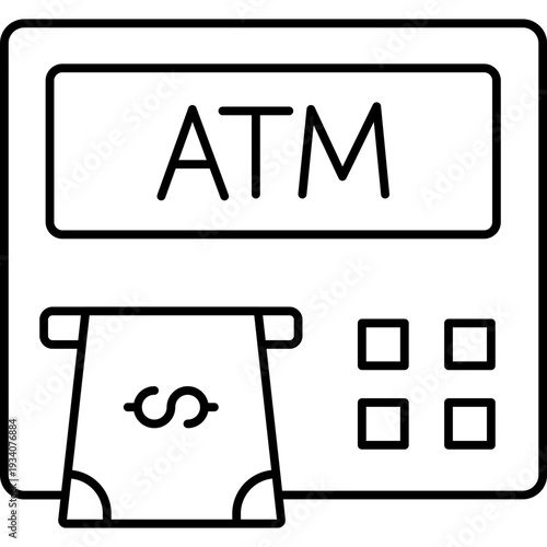 ATM Machine Line Icon, Banking Device Symbol