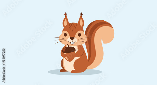 Cartoon squirrel holding acorn illustration isolated against light blue background