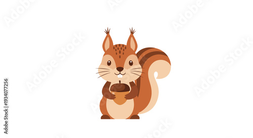 Cartoon squirrel holding acorn illustration isolated on white background