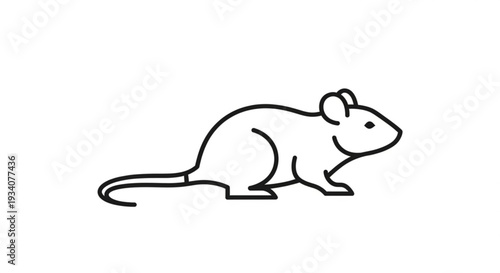 A cute line drawing of a mouse standing on its hind legs with a long tail and ears up