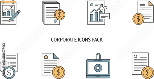 Corporate finance icons for business and investment concepts