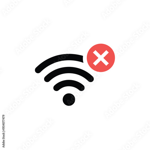 No wifi connection symbol a black wireless signal with a red cross