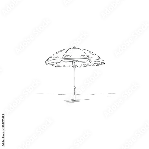 A black and white drawing of a beach umbrella