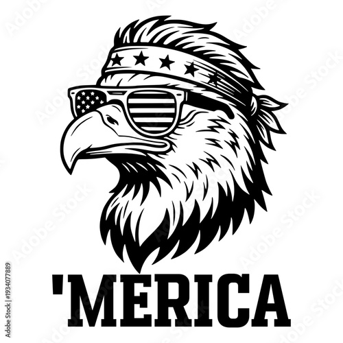 Obraz na płótnie Merica American Bald Eagle Wearing Sunglasses And Stars And Stripes Bandana, Pat