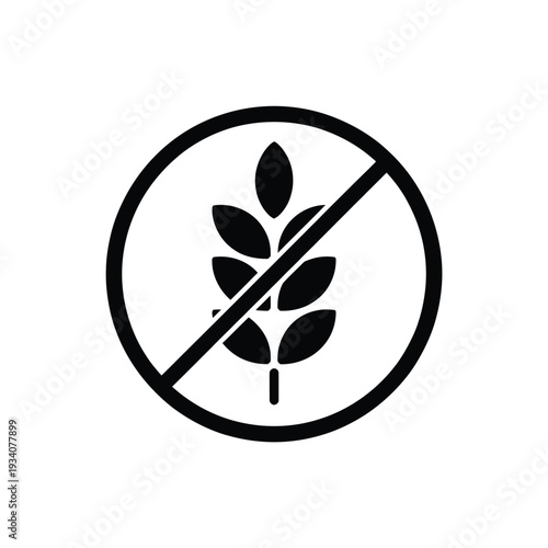 Gluten free symbol A black wheat sprig with a red prohibition sign